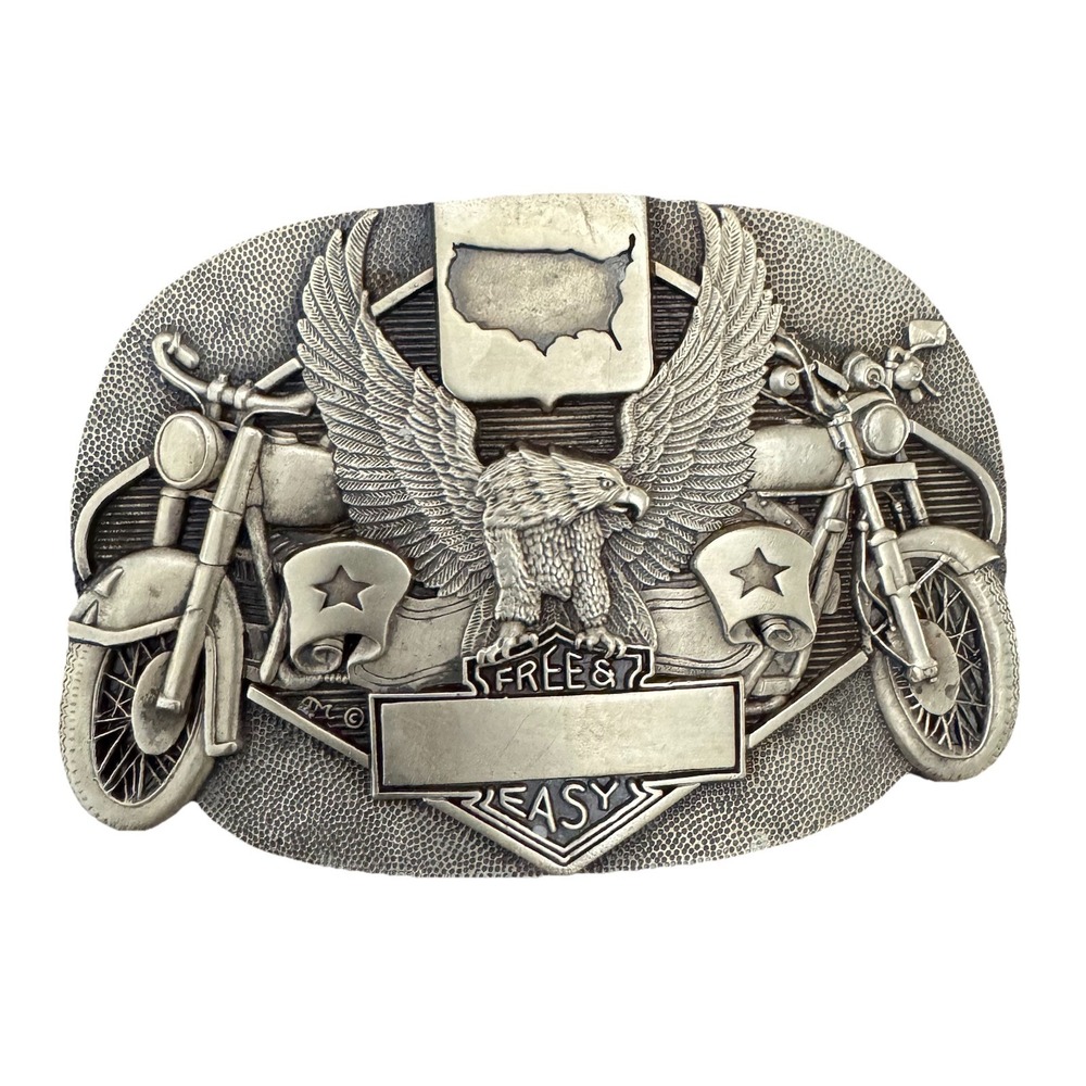 Award Design Medals Vintage Solid Brass Biker Belt Buckle Eagle Motorcycle USA